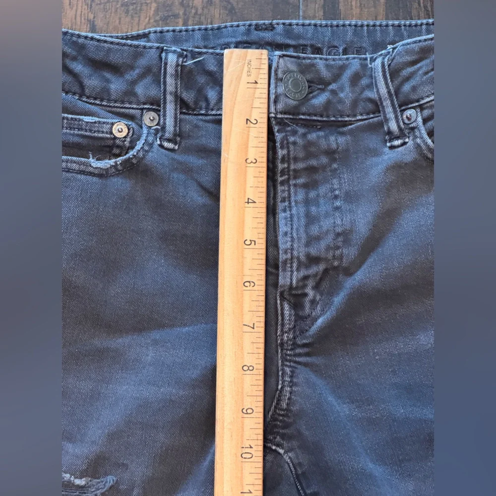 American Eagle Jeans Mens 28x32 Slim Straight Leg Black Denim‎ Distressed Grunge